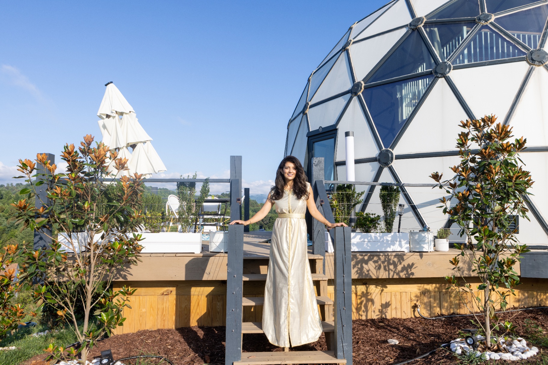 Saloua in a cream gown at the Munaya dome