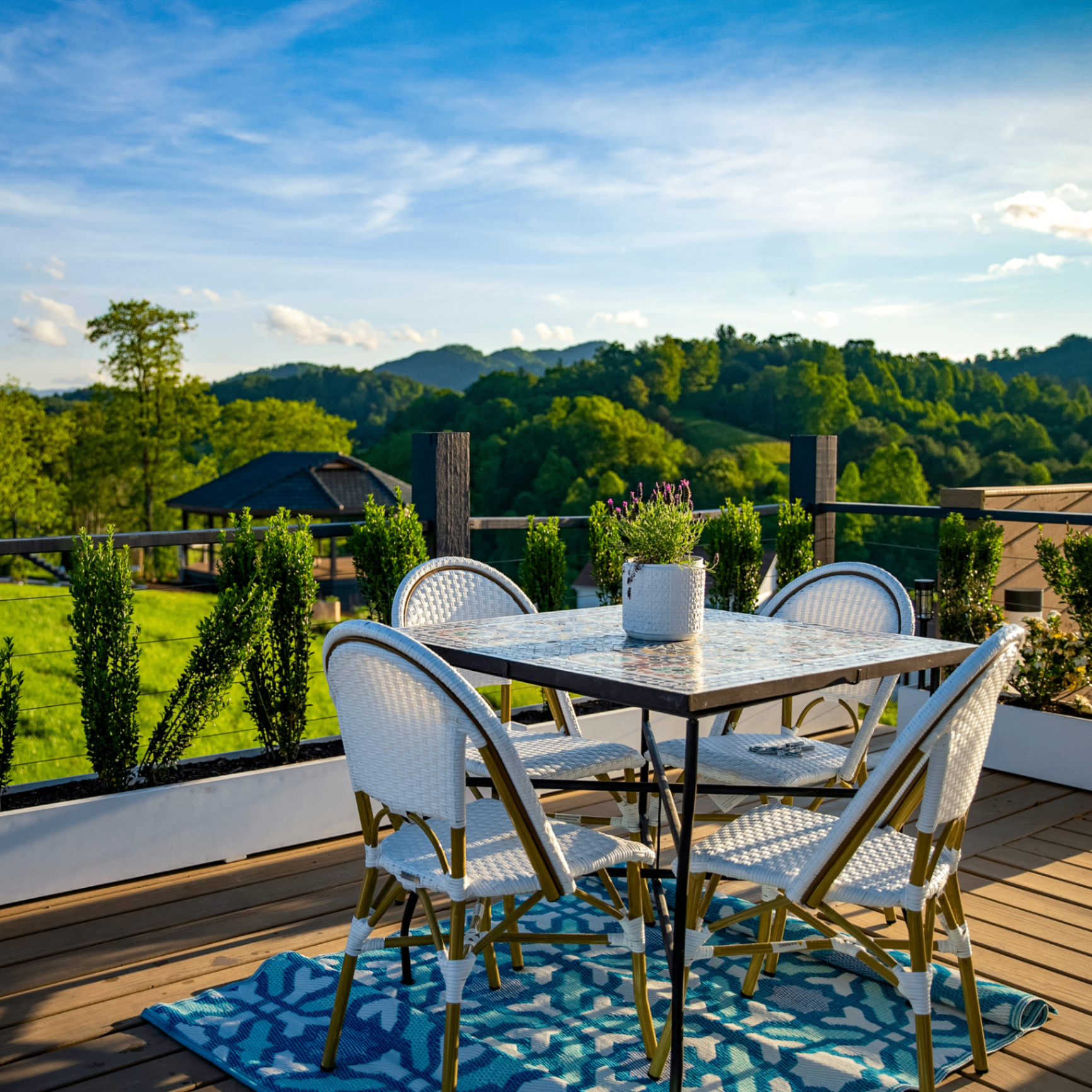 The deck at Munaya Resort in the Blue Ridge Mountains